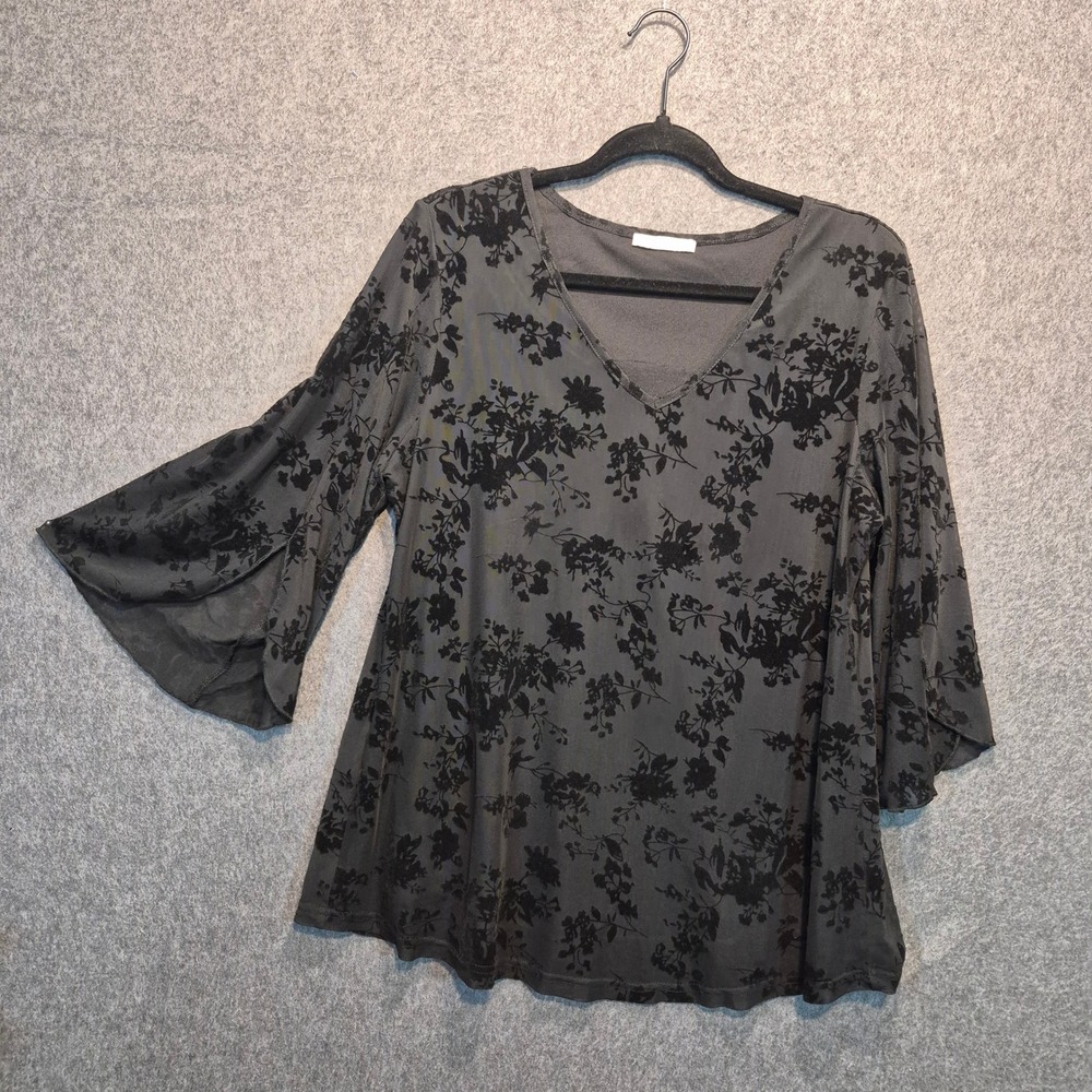 Bebonnie Black Flocked 3/4 Bell Sleeve Lrg Top Whimsigoth Fairy Grunge Boho